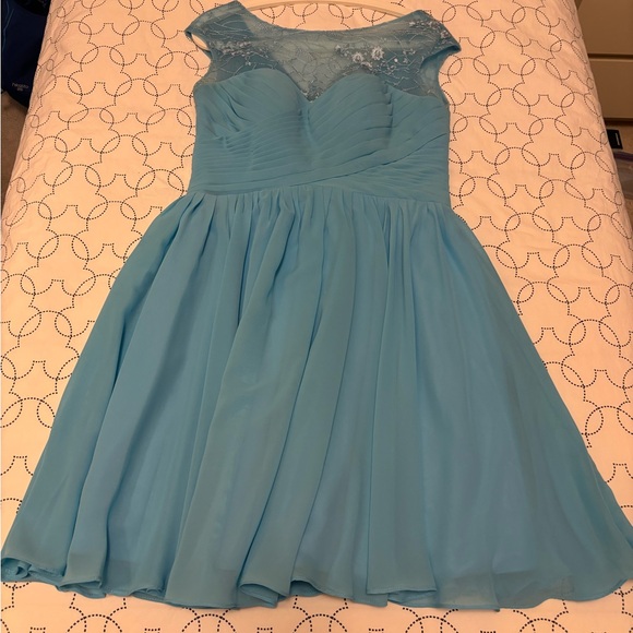 Blue Lace Cap Sleeves Chiffon Party/Prom Dress - Picture 5 of 9